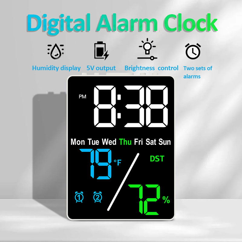 Weather Station Indoor - Многофункциональный цифровой будильник с большим экраном,